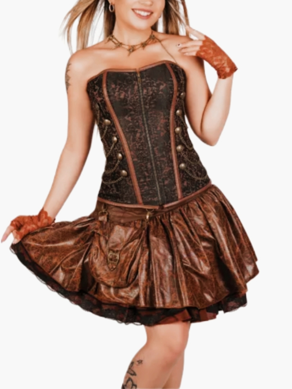 Spirit Halloween Steampunk Brown Brocade Corset with Chain Detail!